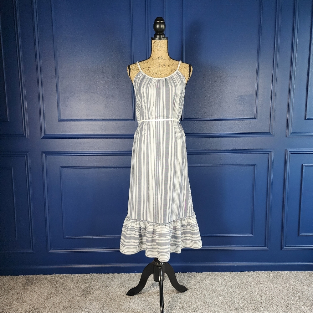Vince Camuto Striped Ruffle Hem Midi Dress Size Small - Picture 2 of 10